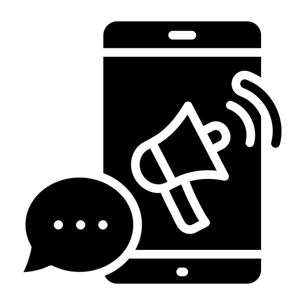 megafono all'interno dello smartphone, icona del mobile marketing vettore