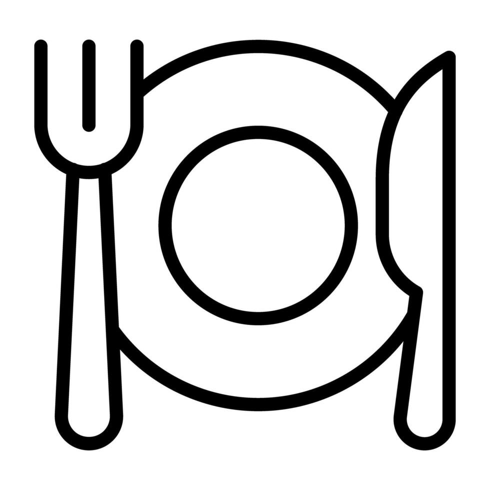 forchetta e cucchiaio con piatto, cenare nel icona vettore