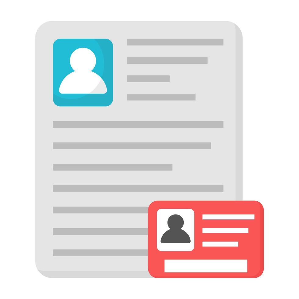 CV con id carta, concetto di personale biodata icona vettore