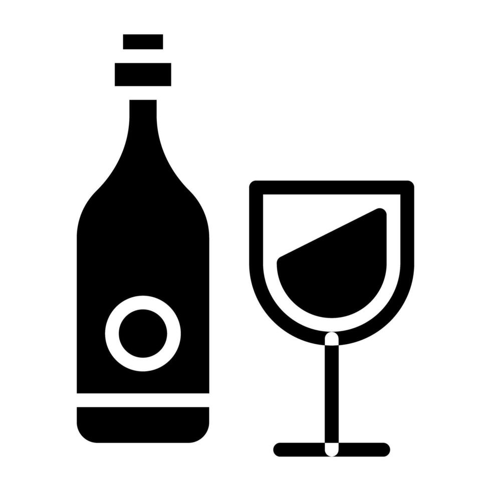 B bottiglia con bicchiere, concetto di vino bottiglia icona vettore