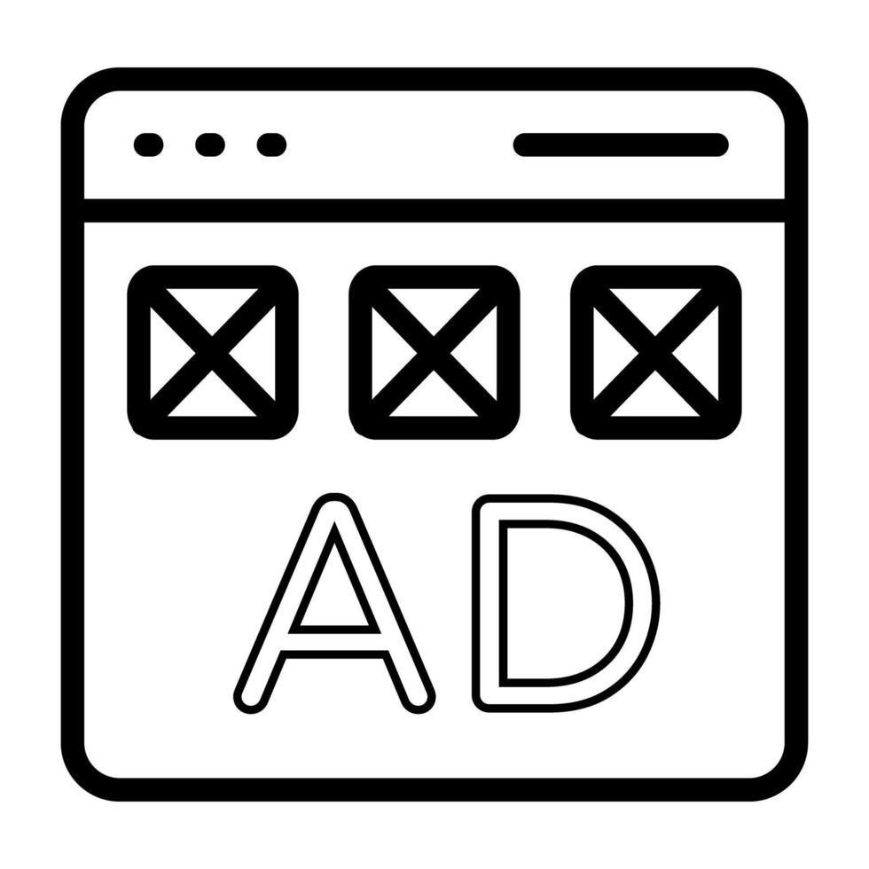 icona di in linea pubblicità, lineare design vettore