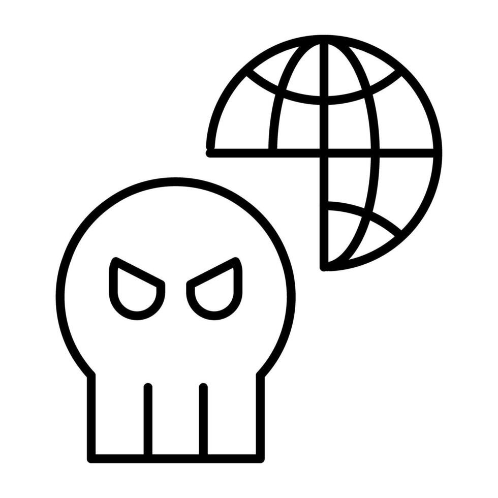 globo con cranio, lineare design di Rete pirateria vettore