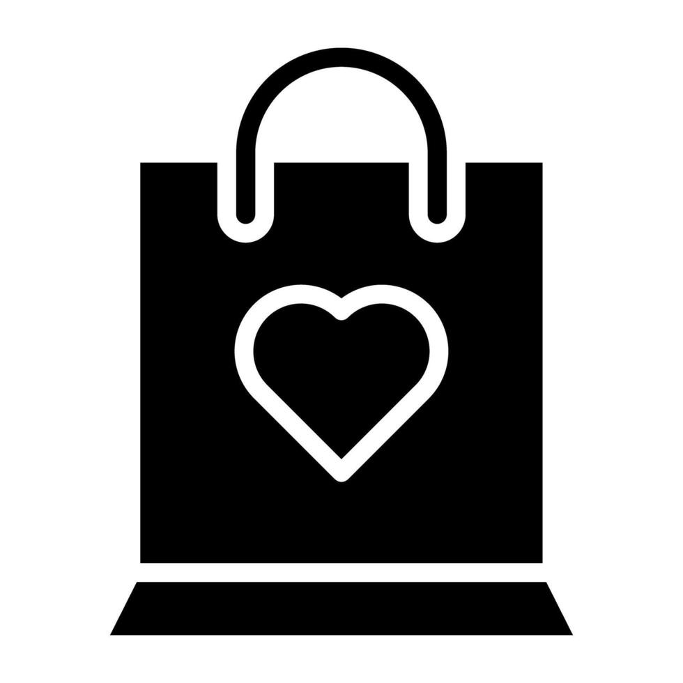 cuore su borsetta, preferito shopping icona vettore