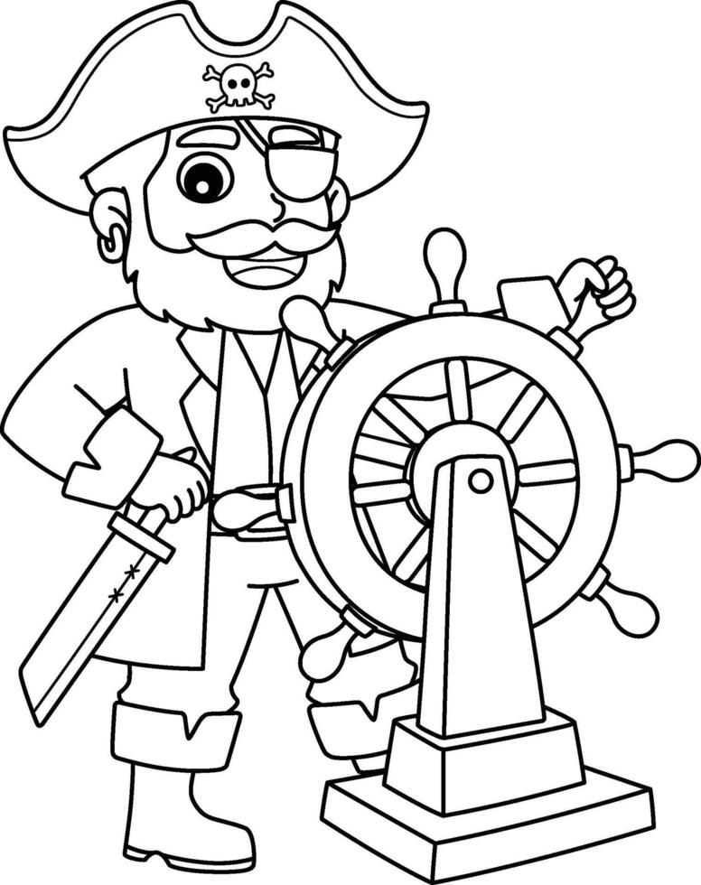 pirata timone il ruota isolato colorazione pagina vettore