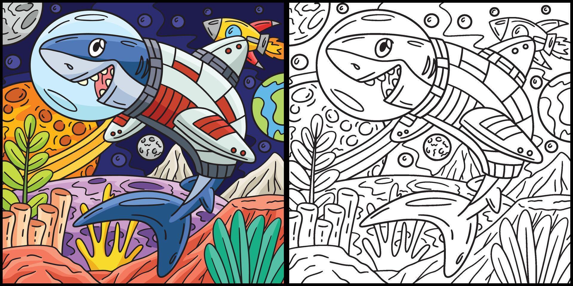 spazio squalo colorazione pagina colorato illustrazione vettore