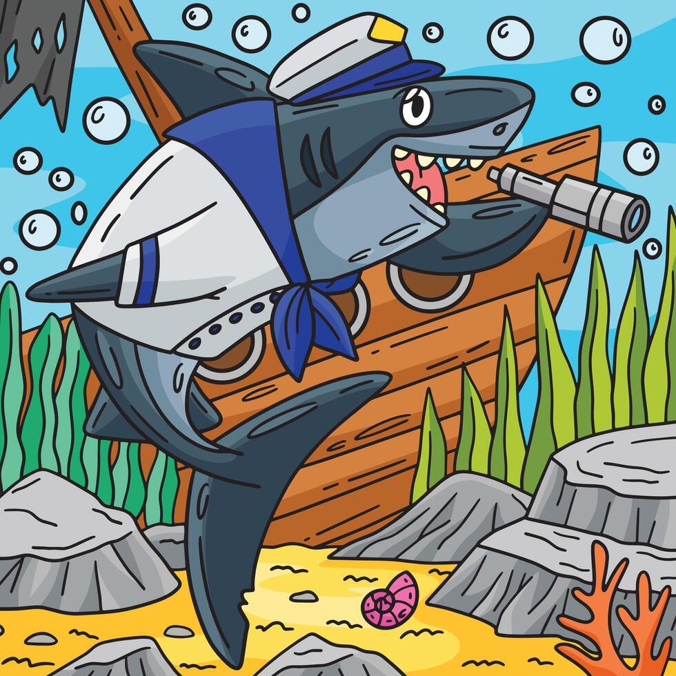 squalo nel marino attrezzatura colorato cartone animato vettore
