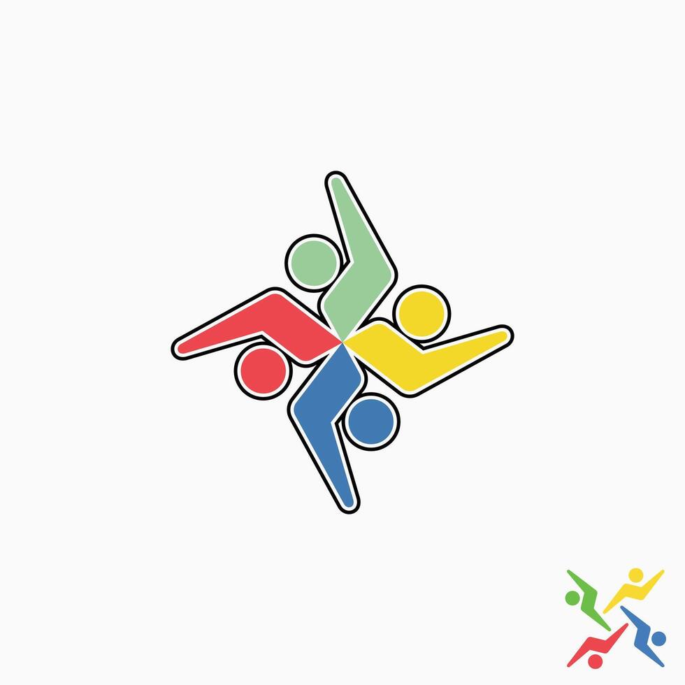 logo design grafico concetto creativo premio vettore azione cartello quattro persone umano attivo su mano sollevato. relazionarsi per Comunità contento amicizia lavoro di squadra