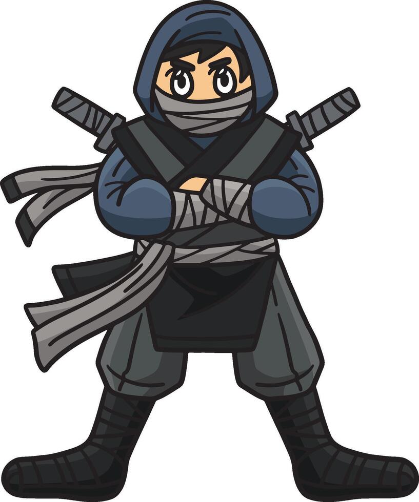 ninja con un' ninjato cartone animato colorato clipart vettore