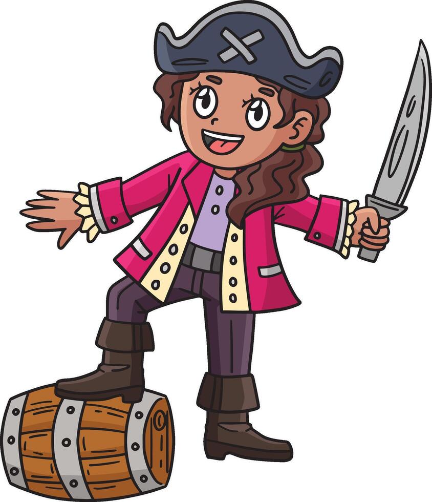 femmina pirata con arma da taglio cartone animato colorato clipart vettore