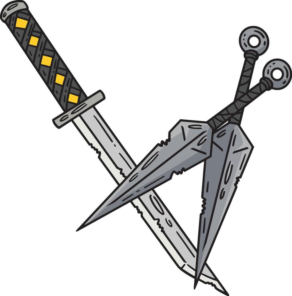 ninjato e kunai cartone animato colorato clipart vettore