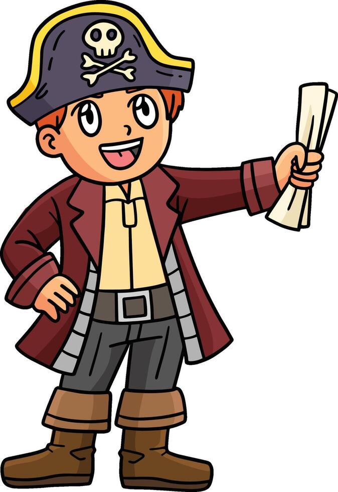 pirata con Tesoro carta geografica cartone animato colorato clipart vettore