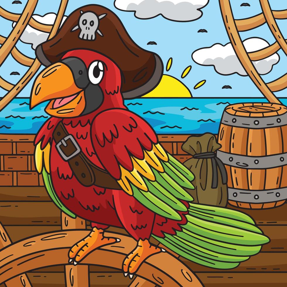 pirata pappagallo colorato cartone animato illustrazione vettore