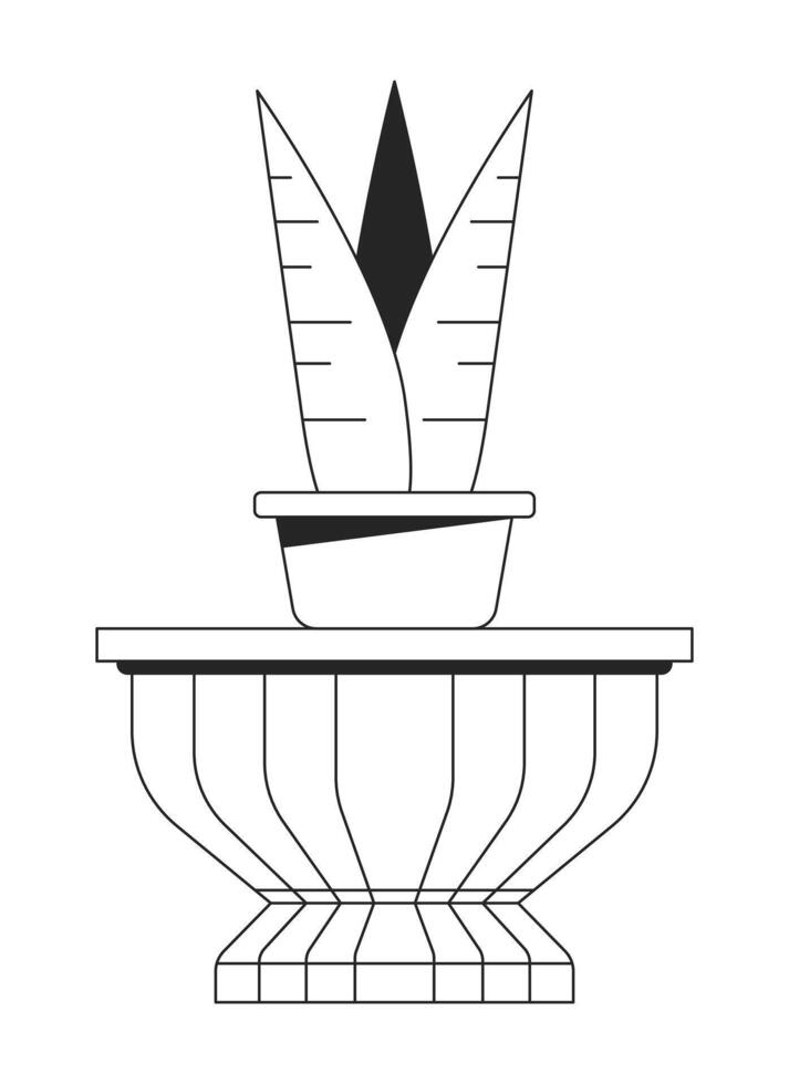 vaso di fiori dentro ceramica piantatore nero e bianca 2d linea cartone animato oggetto. botanico camera arredamento isolato vettore schema elemento. elegante pianta della casa. casa pianta messa in piega monocromatico piatto individuare illustrazione