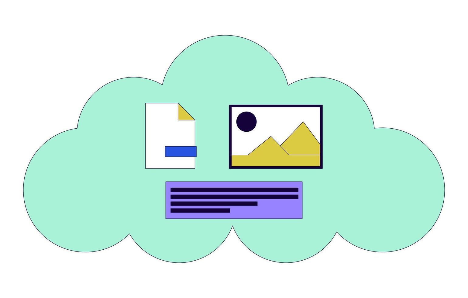 nube basato dati Conservazione 2d lineare cartone animato oggetto. Software sviluppo. virtuale dati server isolato linea vettore elemento bianca sfondo. Banca dati sicurezza in linea colore piatto individuare illustrazione