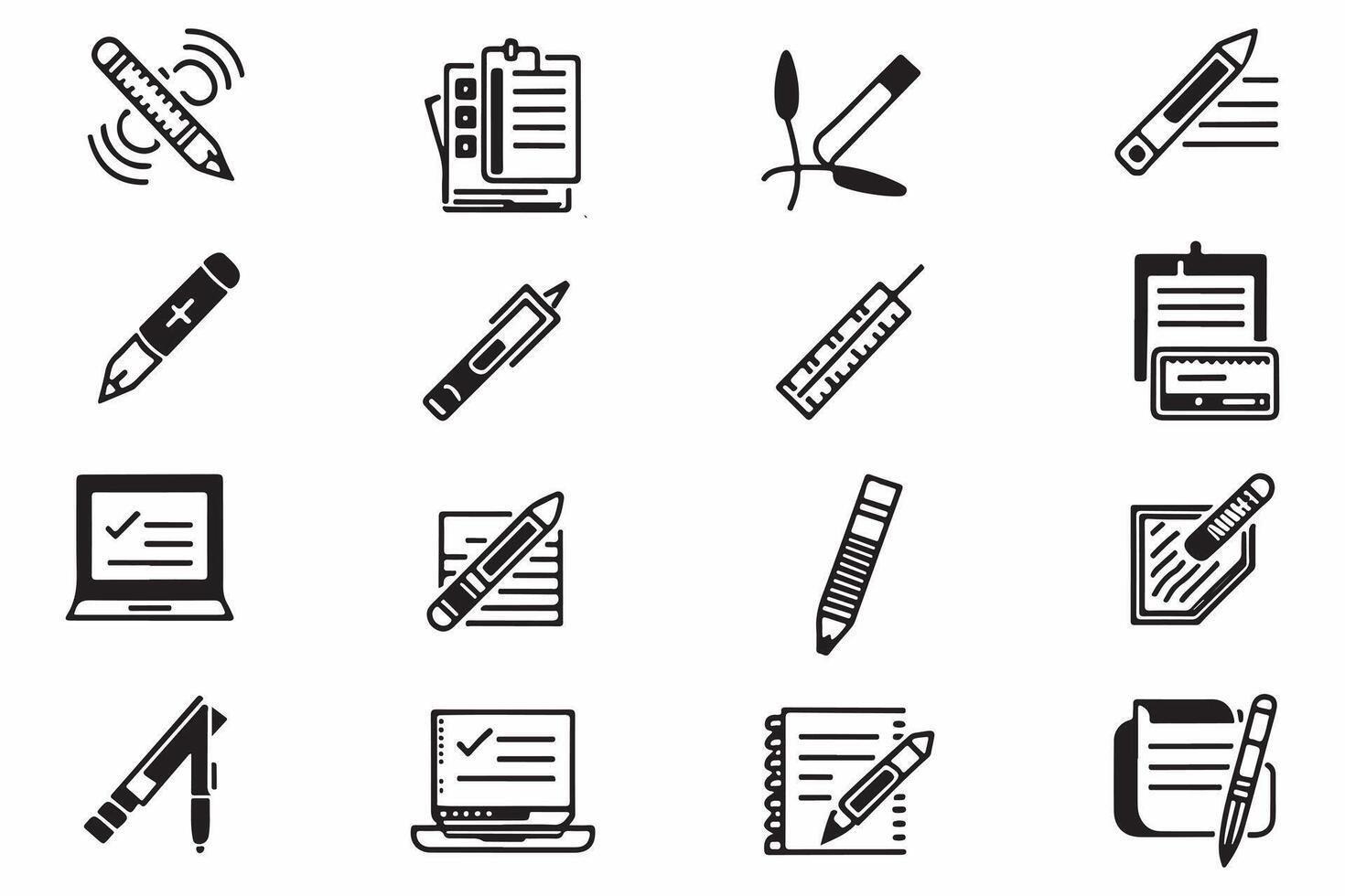 ufficio e lavoro d'ufficio icone impostato schema vettore illustrazione
