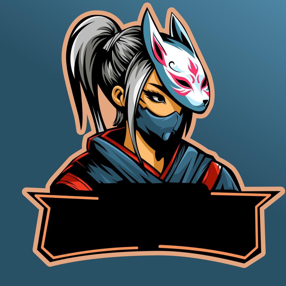 ragazza ninja personaggio esport logo. kitsune maschera portafortuna logo design vettore con moderno illustrazione concetto stile per distintivi, emblemi e esports squadre.