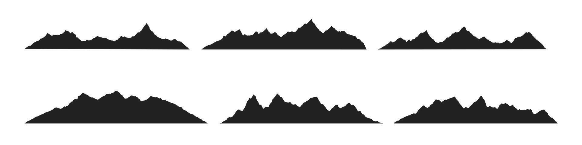 montagna creste picco sagome piatto stile design vettore illustrazione impostato isolato su bianca sfondo. roccioso montagne picchi con vario intervalli all'aperto natura paesaggio sfondo design elementi.