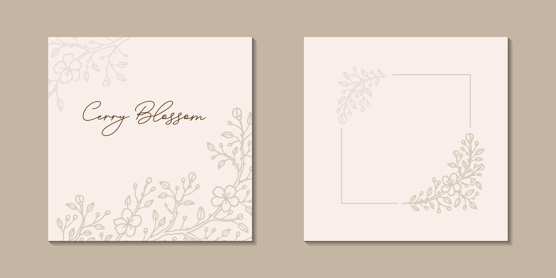 Due lati certificato, saluto carta, invito. floreale sociale media inviare modello impostare. sakura fiorire d'oro pastello sfondo. fiore elegante moderno design. vettore