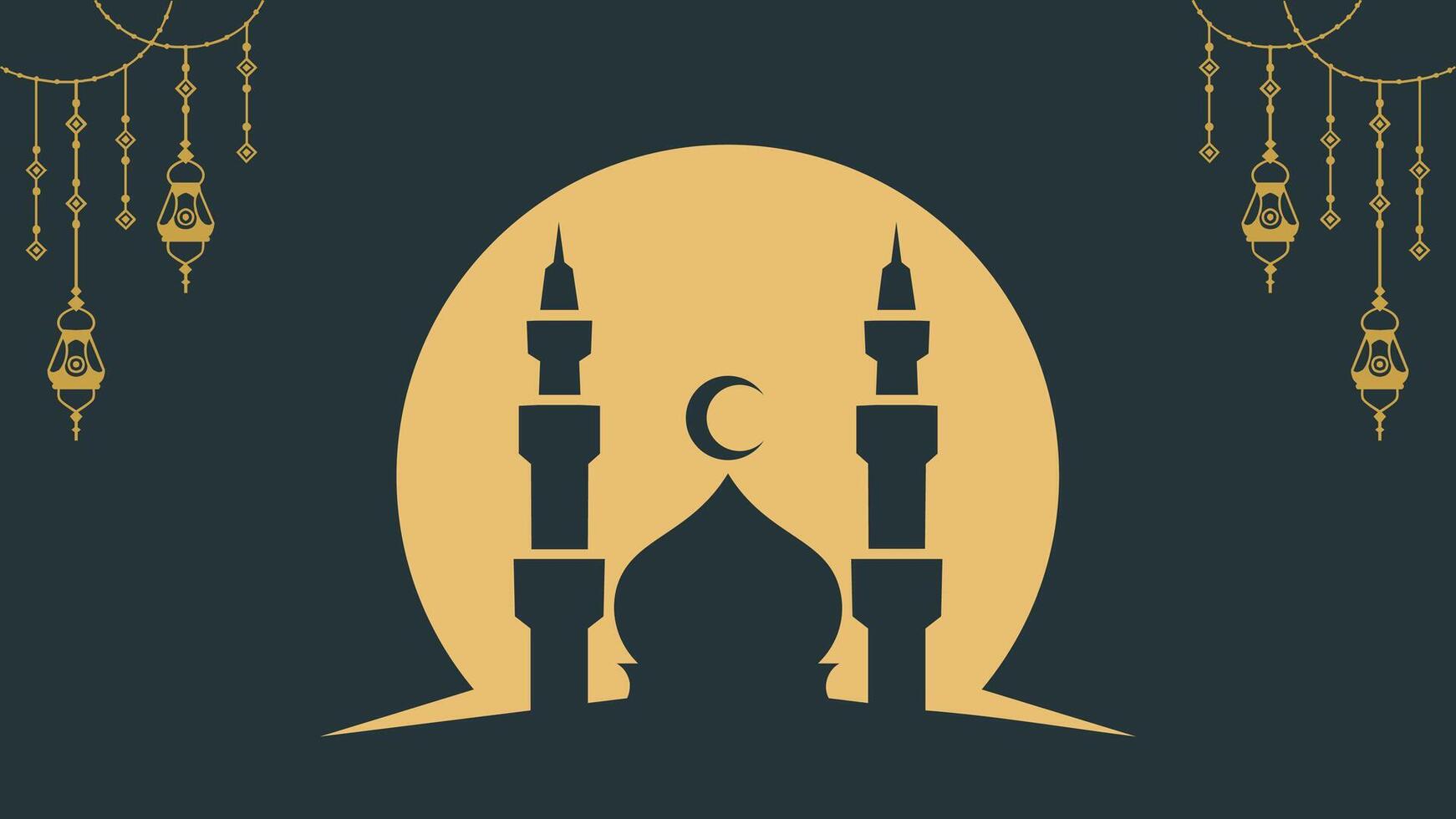 illustrazione di moschea con lanterne e mezzaluna Luna su buio sfondo vettore