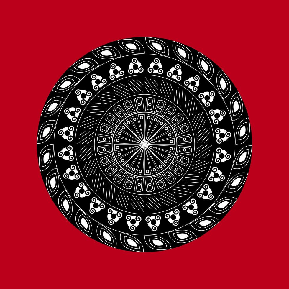 un' nero e bianca circolare design su un' rosso sfondo. vettore mandala decorativo e ornamentale design.