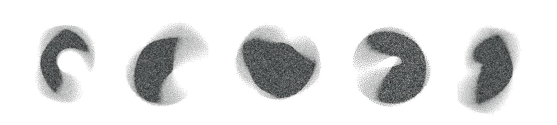 collage con modello di cerchi, punti, e pixel nel un' pendenza effetto, bitmap stile e delicato grano struttura. piatto vettore illustrazione isolato su bianca sfondo.