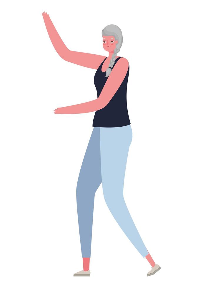 cartone animato donna anziana con una mano alzata disegno vettoriale