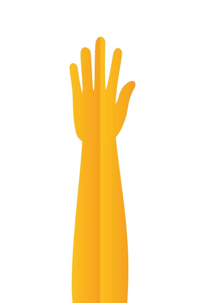 silhouette con un braccio, una mano e cinque dita di colore giallo su sfondo bianco vettore