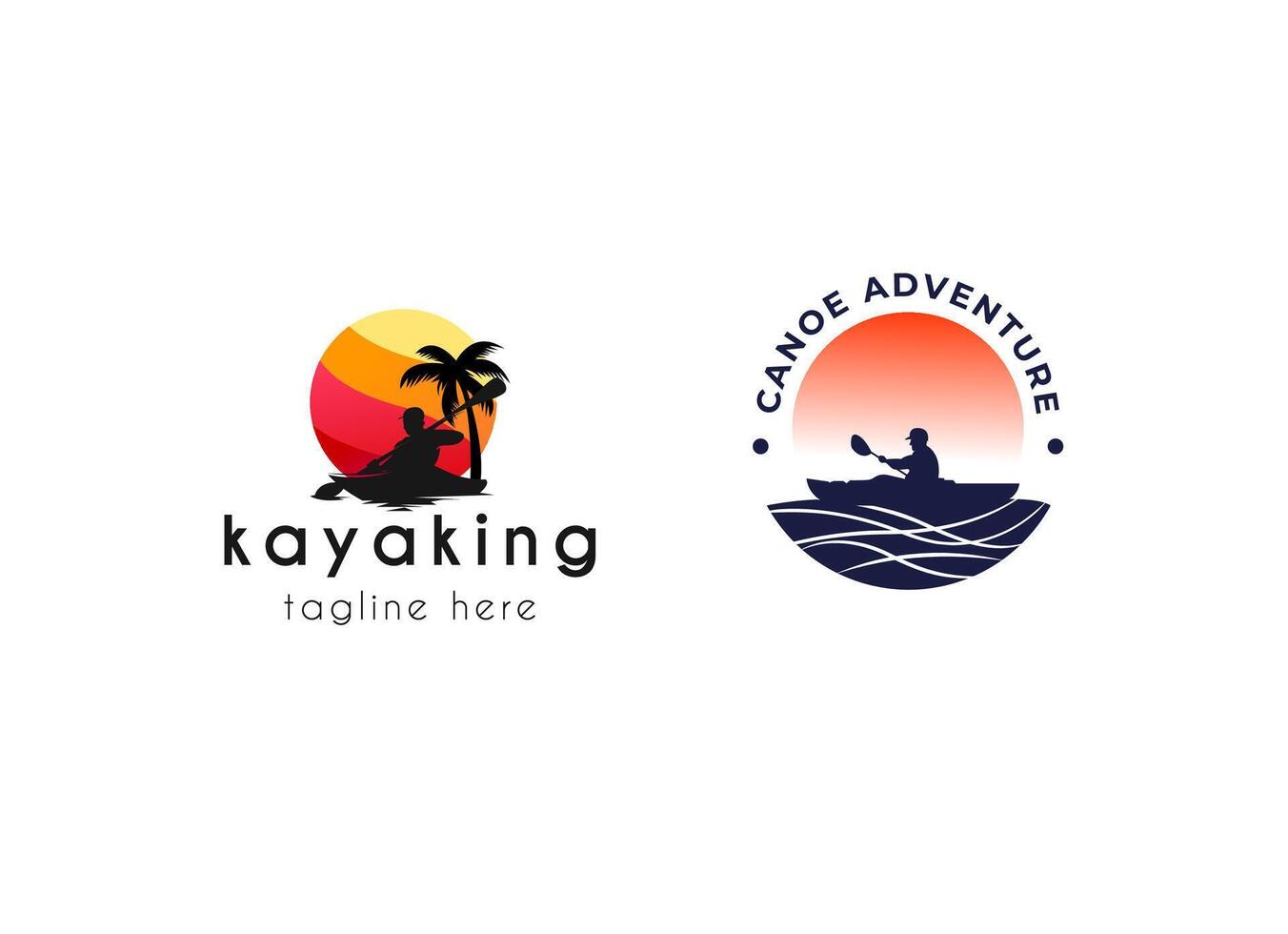 pedale della pagaia della barca del kayak, siluetta del disegno del logo del kayaker del flusso del fiume vettore