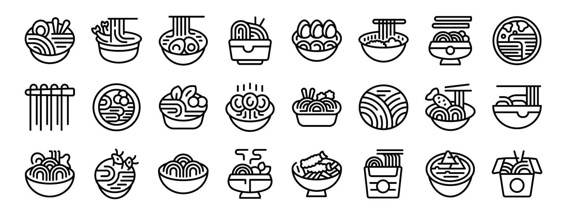 udon tagliatelle icone impostato schema vettore. pasto cibo cucina vettore