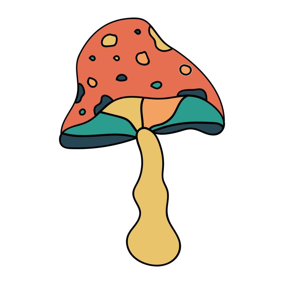 psichedelico colorato astratto fungo nel retrò stile. mano disegnato retrò stile vettore