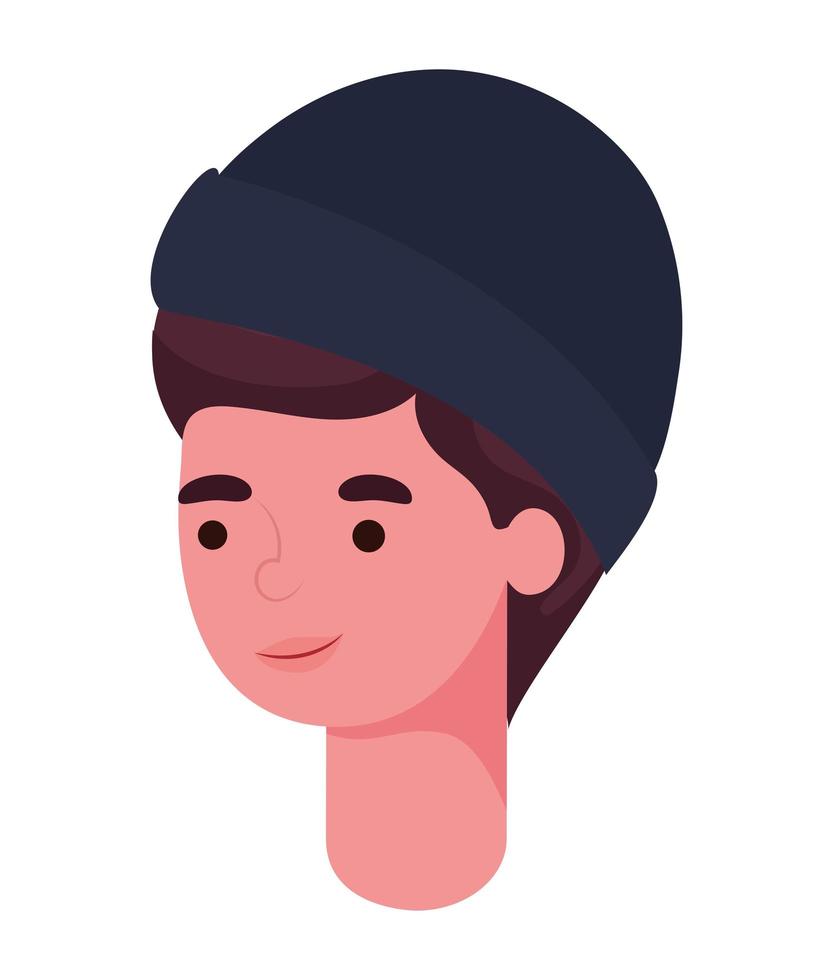 cartone animato uomo capelli neri con disegno vettoriale testa cappello