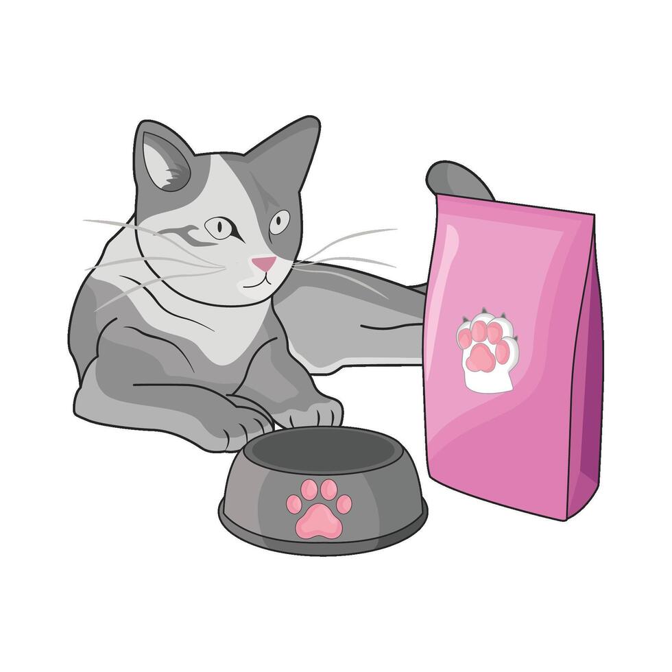 illustrazione di gatto con cibo vettore