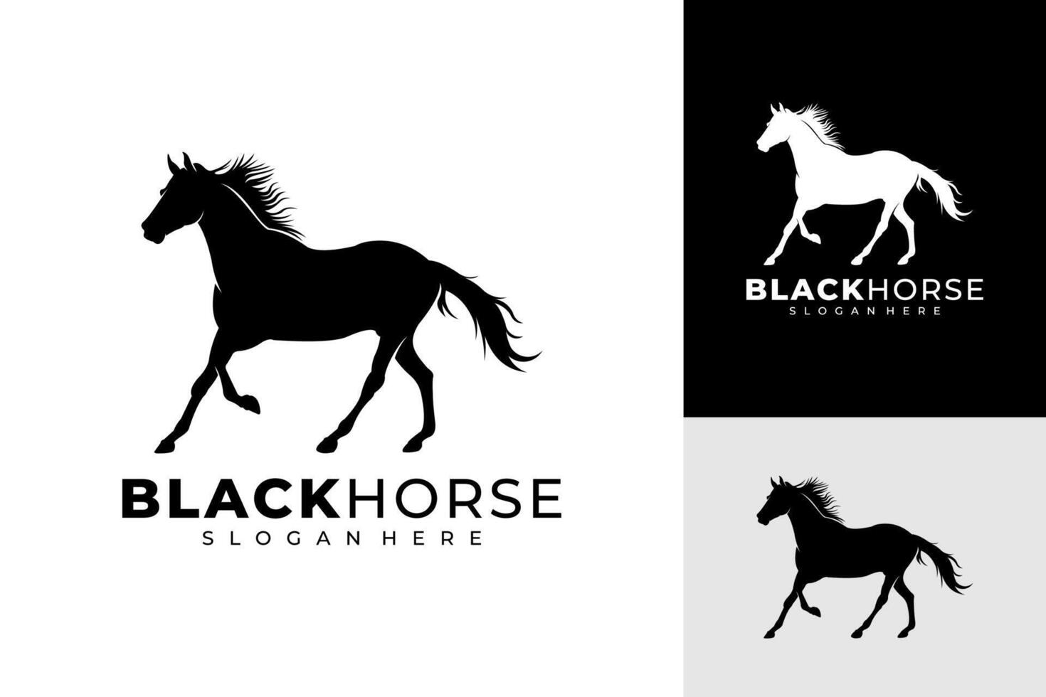 nero cavallo silhouette in esecuzione logo design vettore