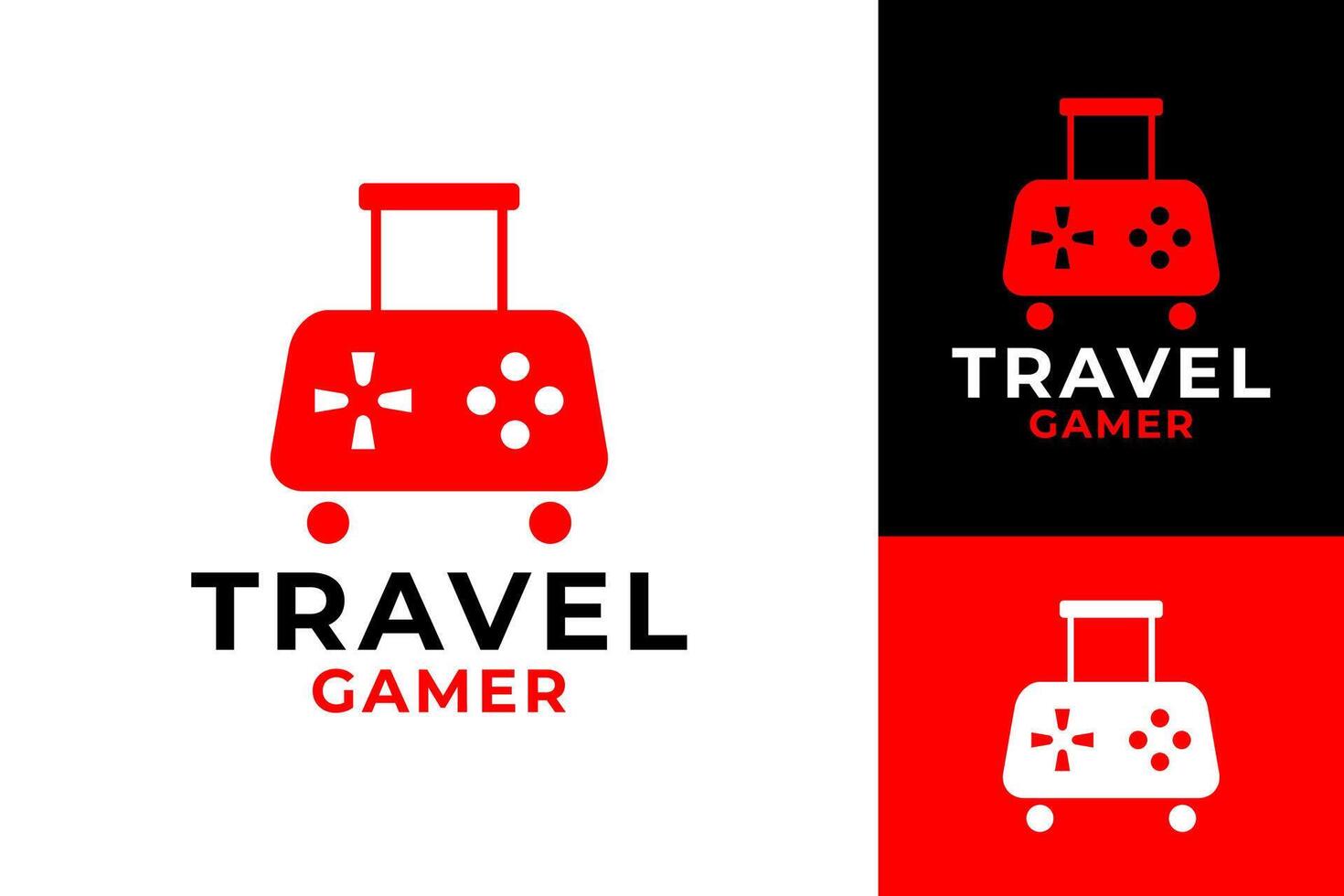 viaggio gamer valigia logo design vettore