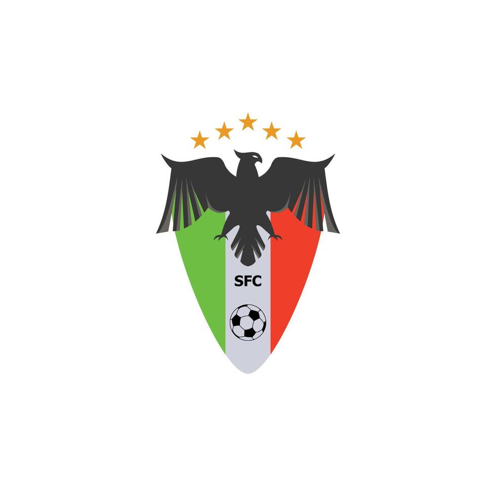 distintivo del logo di calcio con un'illustrazione del pallone da calcio. modello vettoriale del logo della squadra sportiva.