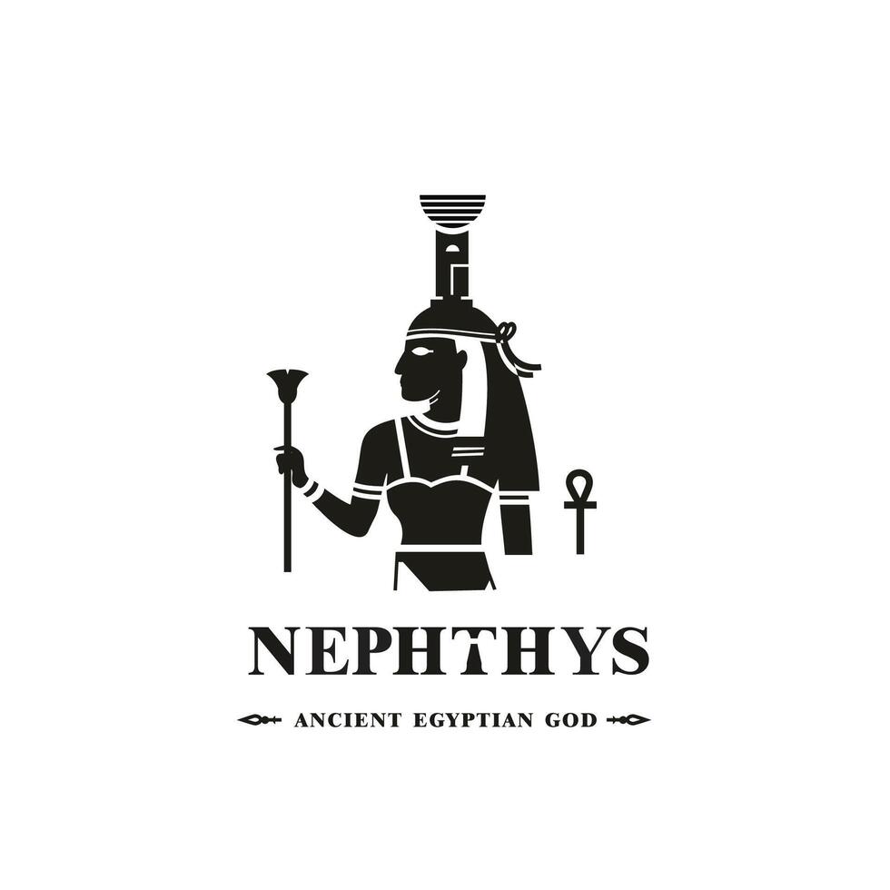 antico egiziano Dio nephthys silhouette, mezzo est Dio logo vettore