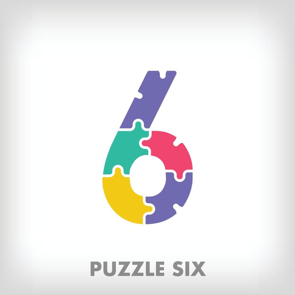 creativo puzzle numero 6 logo. unico colore transizioni. formazione scolastica e lettura e crescita palcoscenico logo modello. vettore