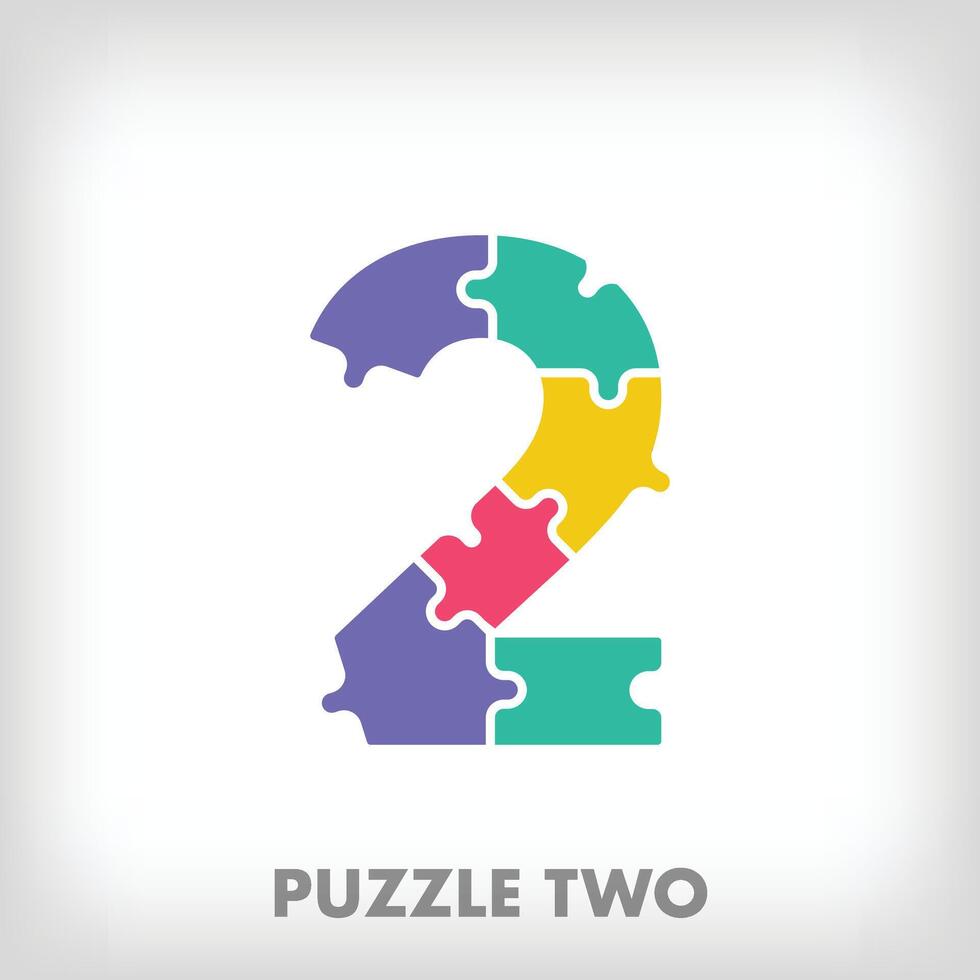 creativo puzzle numero 2 logo. unico colore transizioni. formazione scolastica e lettura e crescita palcoscenico logo modello. vettore