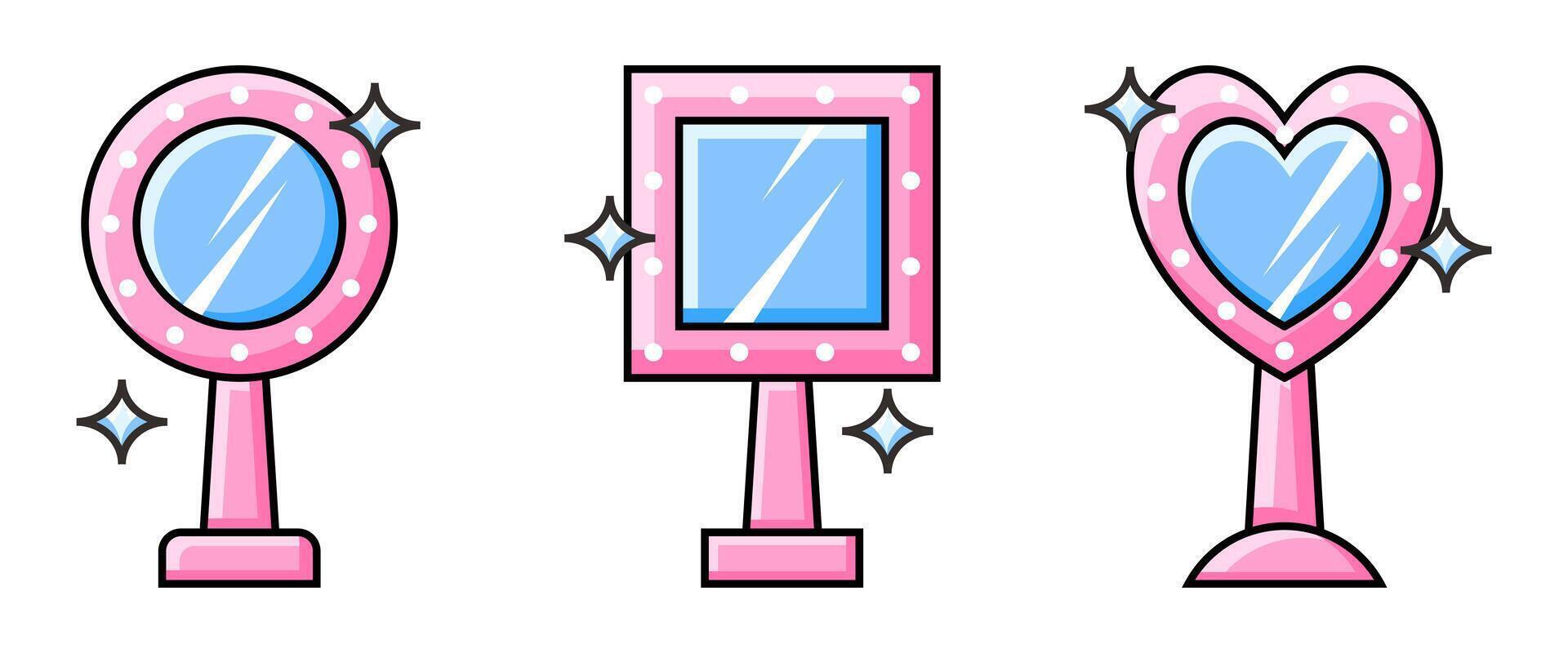 rosa trucco specchio impostato icona. vettore isolato su bianca sfondo. design per manifesto, striscione, sociale media, ragnatela.