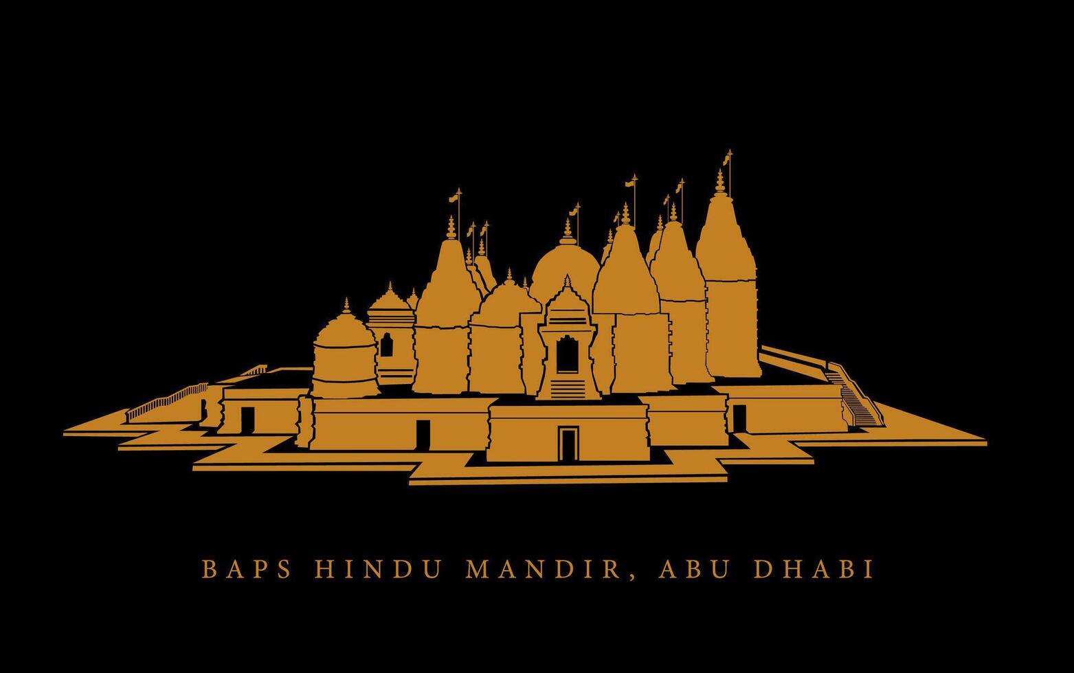 baps indù mandir, abu dhabi vettore icona nel d'oro colore.