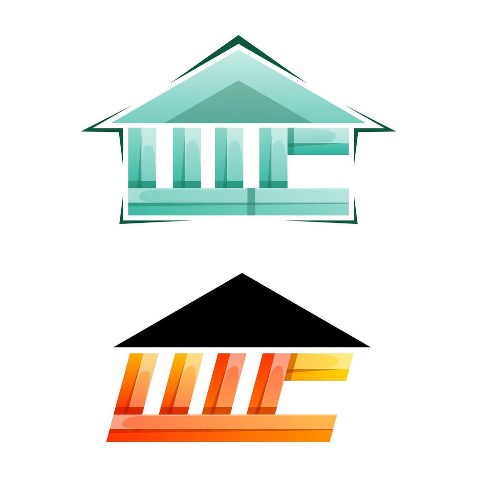 lettera w c casa logo design vettore