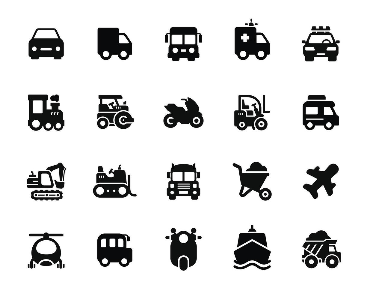 veicolo icona impostato isolato su bianca sfondo. mezzi di trasporto icona impostato vettore