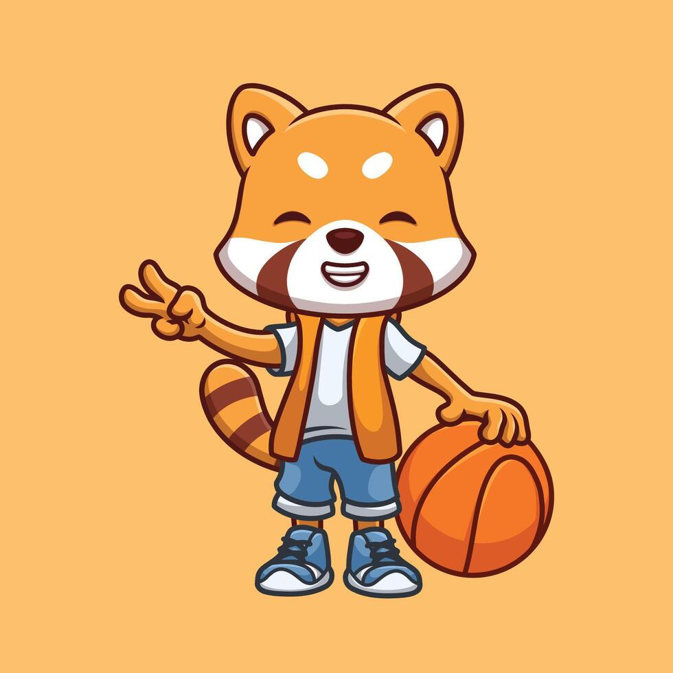pallacanestro rosso panda cartone animato vettore