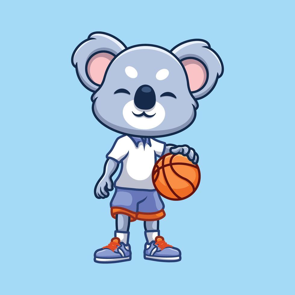 pallacanestro koala carino cartone animato vettore