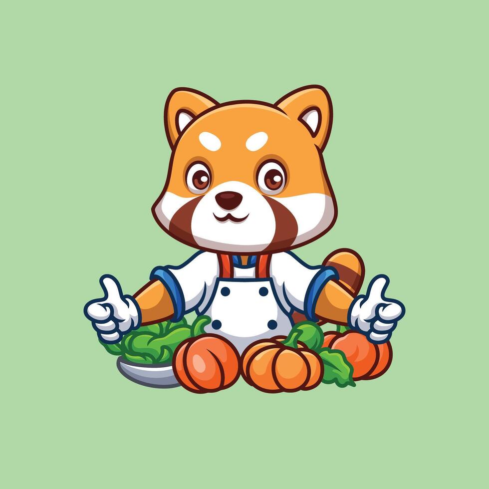 capocuoco rosso panda carino cartone animato vettore