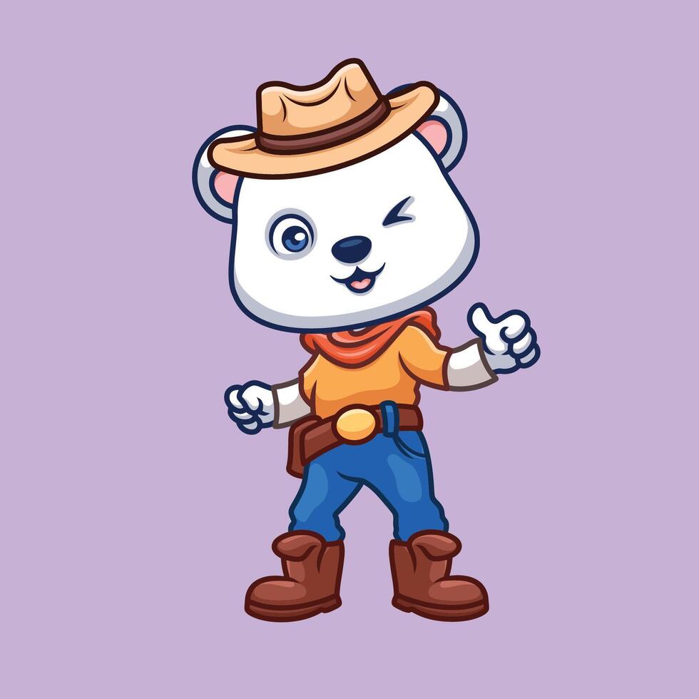 cowboy polare orso cartone animato vettore