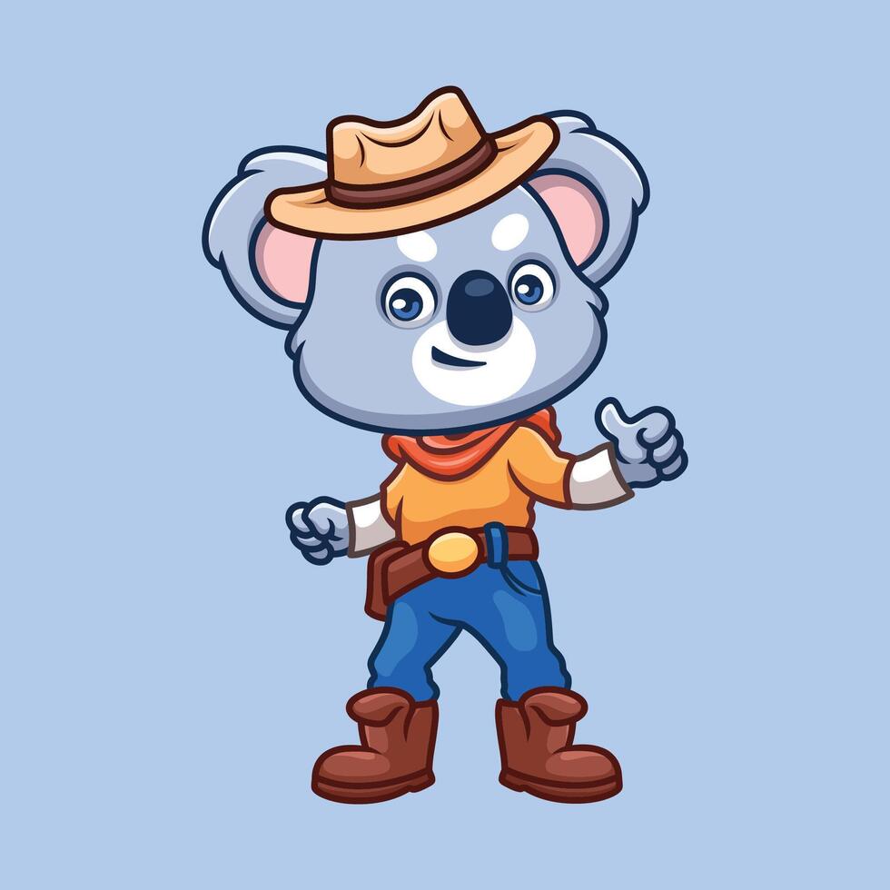 cowboy koala carino cartone animato personaggio vettore