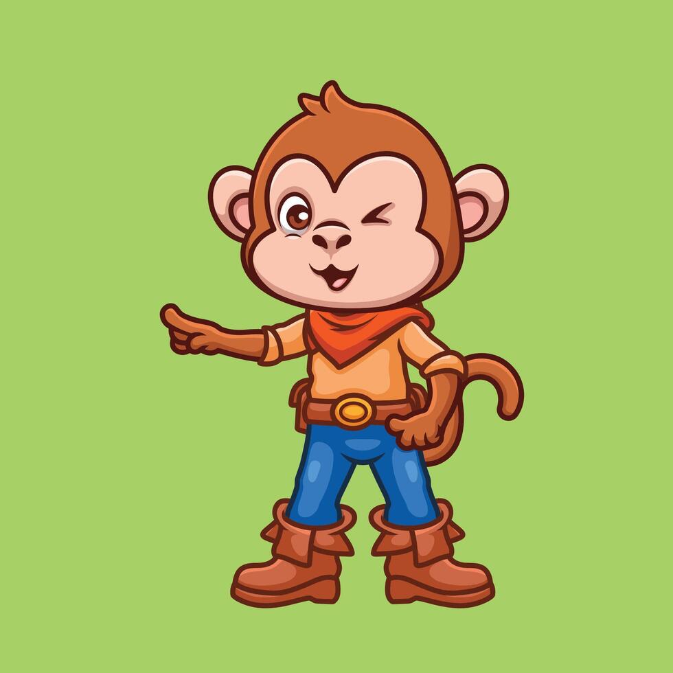 cowboy scimmia carino cartone animato personaggio vettore