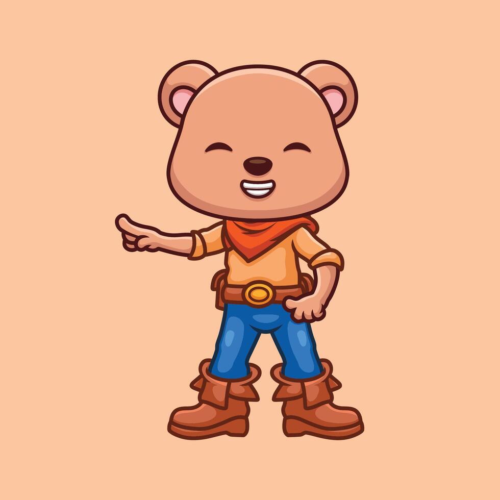 cowboy orso carino cartone animato vettore