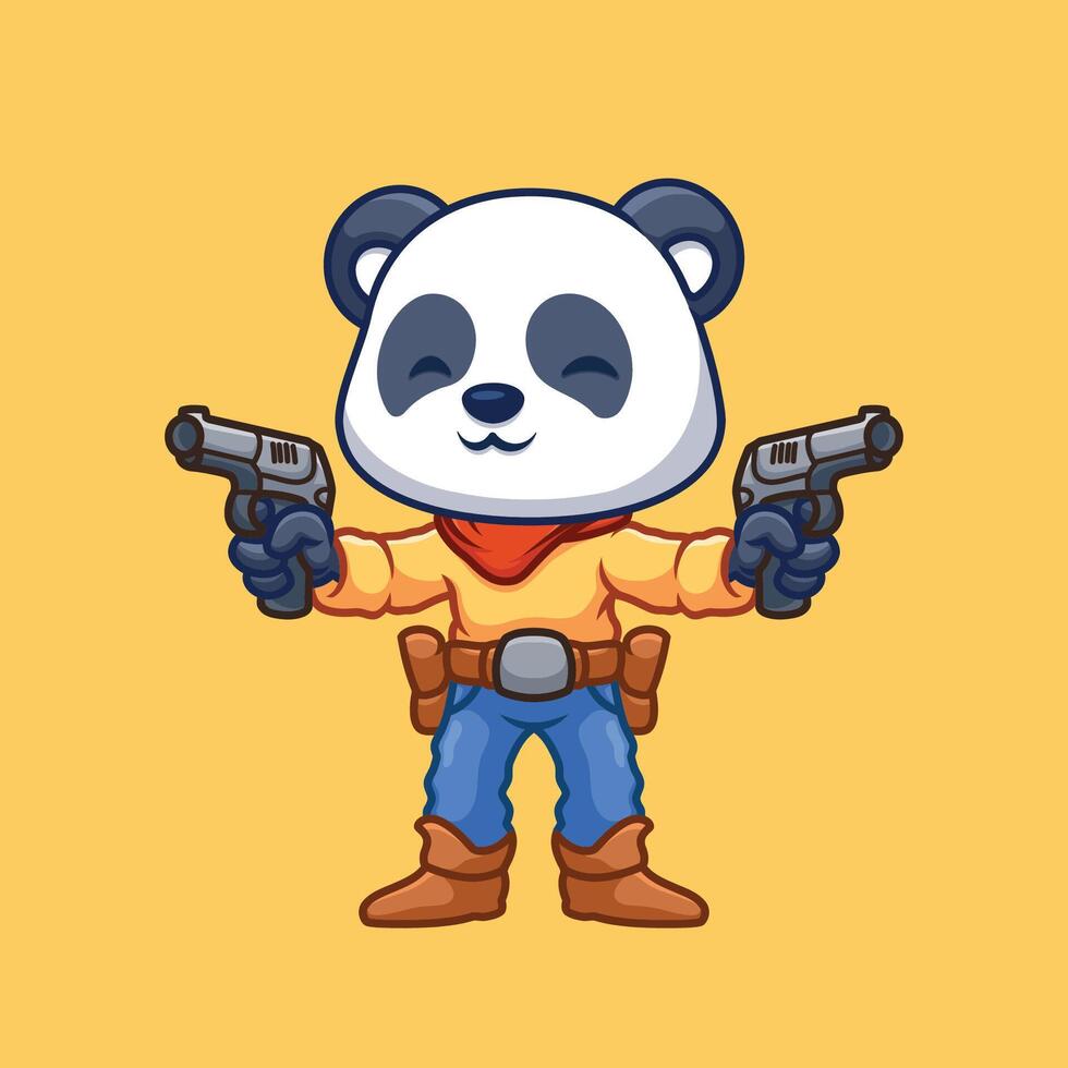 cowboy panda carino cartone animato vettore